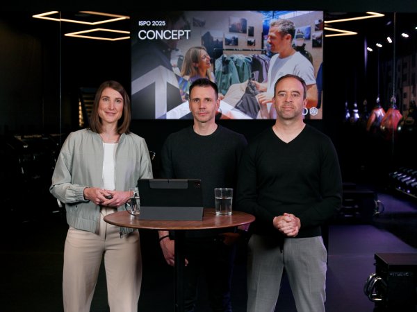 Three people, Lena Haushofer, Chris Beaufils & Christoph Rapp from ISPO present the new ISPO 2025 concept